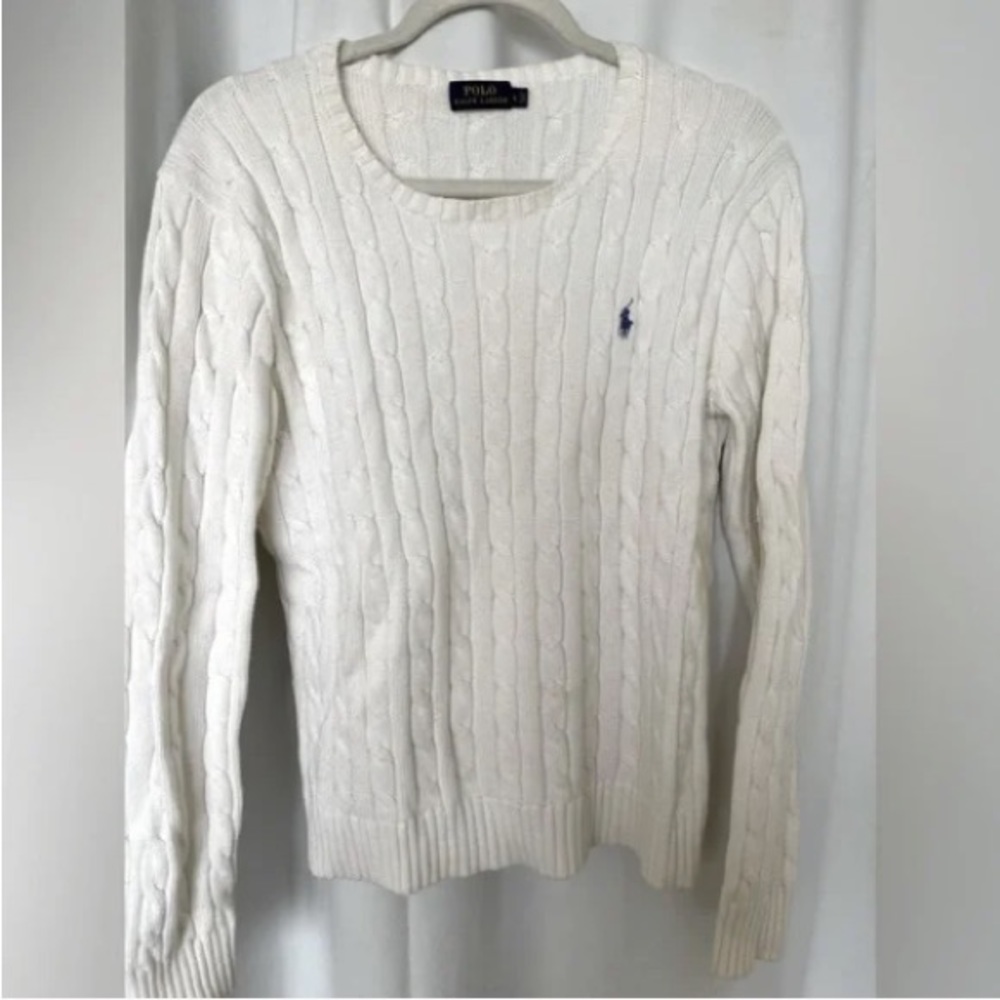 Polo Ralph Lauren white cable knit crew neck sweater